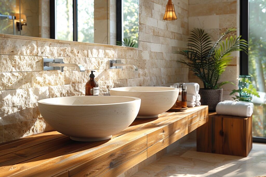 Transformer votre salle de bain avec du travertin et du bois